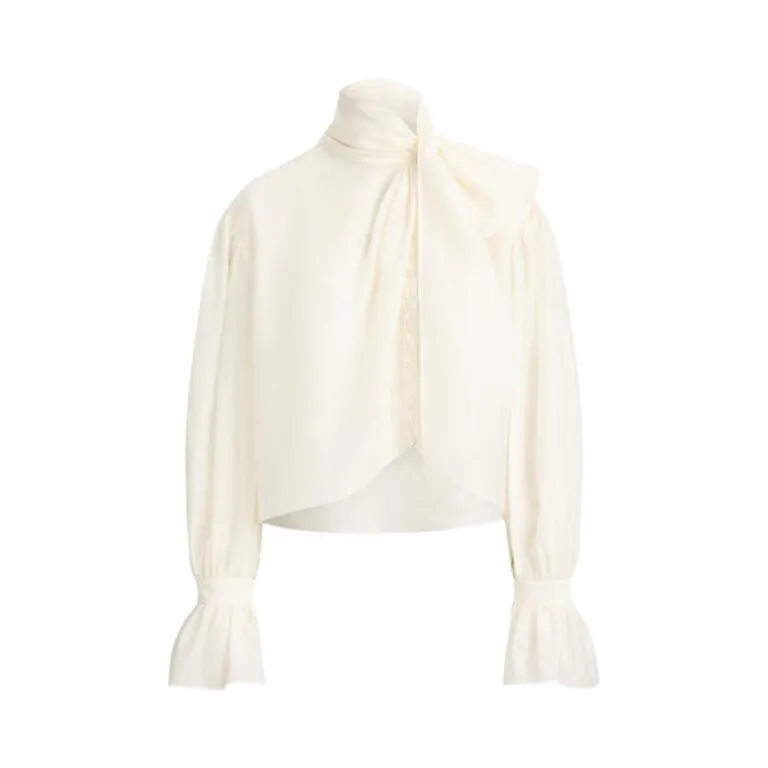 Tie-Bow Organdy Shirt - Hvit