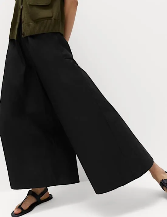 Pure Cotton Cropped Palazzo Trousers