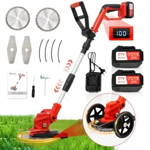 Decespugliatore senza fili pieghevole con ruote – Motore brushless, 2 batterie 4000mAh, tagliabordi per giardino e prato
