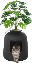 Lifewit Hidden Plant Cat Litter Box with Plastic Scoop, Black | Extra Large Enclosure Litter Tray with Carbon Filter& Odor Control, Aesthetic Cats Stuff for Living Room, Bathroom, Corner