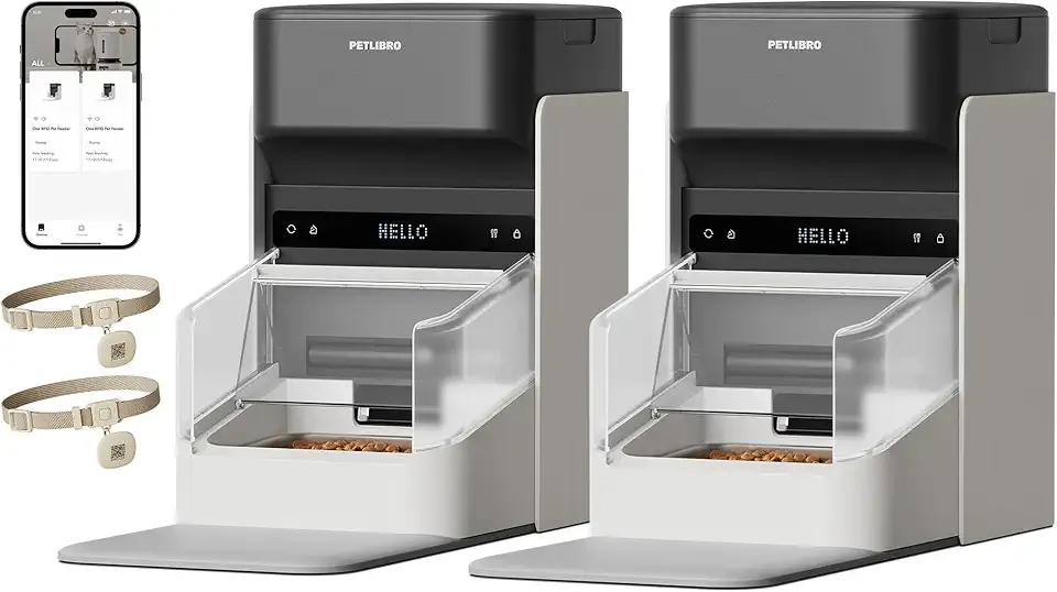 PETLIBRO Automatic Cat Feeders for 2 Cats, RFID Collar Tag for Exclusive Meals, Cats Recognition to Stop Food Stealing, Diet Tracking for Multi-Pet Homes and Different Diets, Pet Feeder Pack of 2