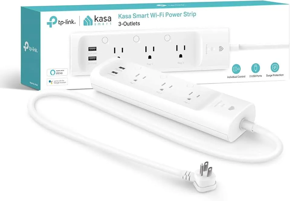 Kasa Smart Plug Power Strip KP303, Surge Protector with 3 Individually Controlled Smart Outlets and 2 USB Ports, Works with Alexa & Google Home, No Hub Required , White