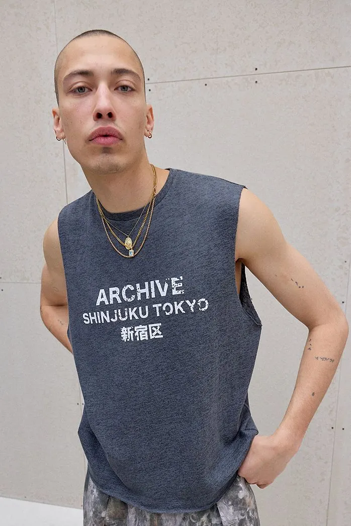 Archivis Top senza maniche in tessuto slub ecrù Archivio