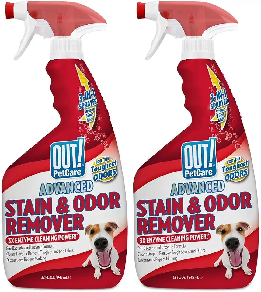 OUT! PetCare Pet Odor & Stain Remover Spray, Carpet & Floor Cleaner, Deodorizer for Dogs & Cats, Made in USA, 32 fl oz (2 Pack)