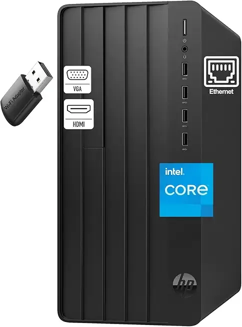 HP Desktop Computer 2026 Tower for Home Student & Business, 13th Gen Intel Quad-Core Processor, 8GB DDR4 RAM, 256GB PCIe SSD, WiFi Adapter, VGA, RJ-45, HDMI, Keyboard and Mouse, Windows 11 Home