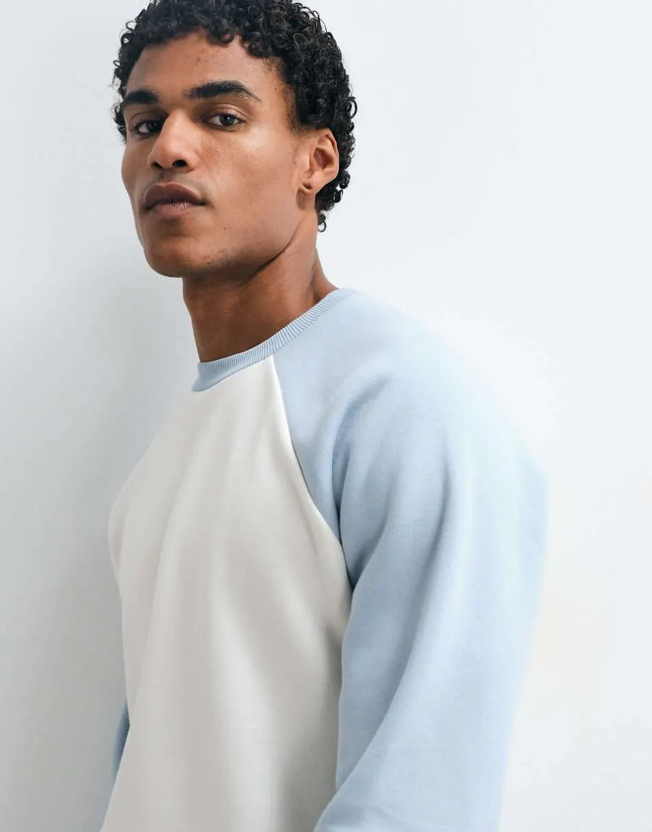 ASOS DESIGN standard raglan sweater with contrast sleeve in cream