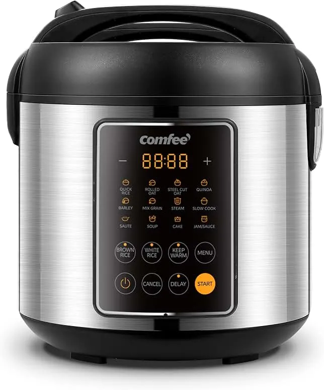 COMFEE' 14-in-1 Rice Cooker, Stainless Steel, 10-Cups Uncooked Rice