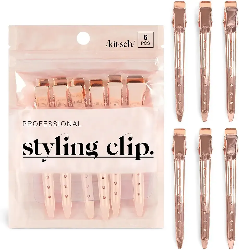 Kitsch Professional Alligator Clips - 3.5" Aluminum Duckbill Hair Clips for Styling | Great For Salon & Makeup Application - Rose Gold, 6 Pcs