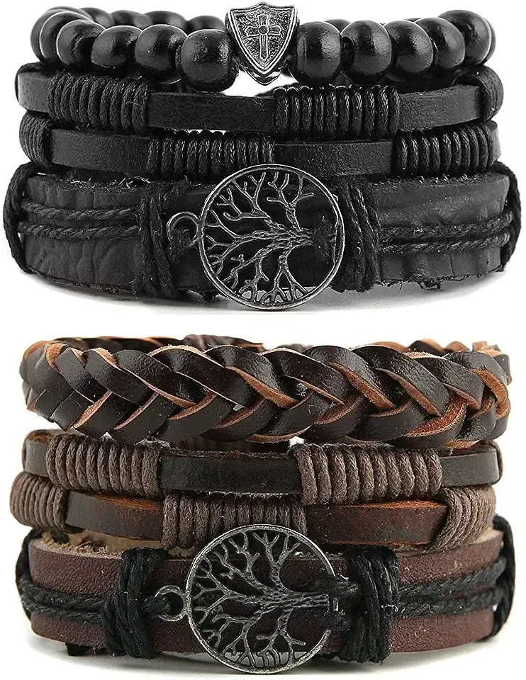 HZMAN Genuine Leather Tree of life Bracelets for Men Women