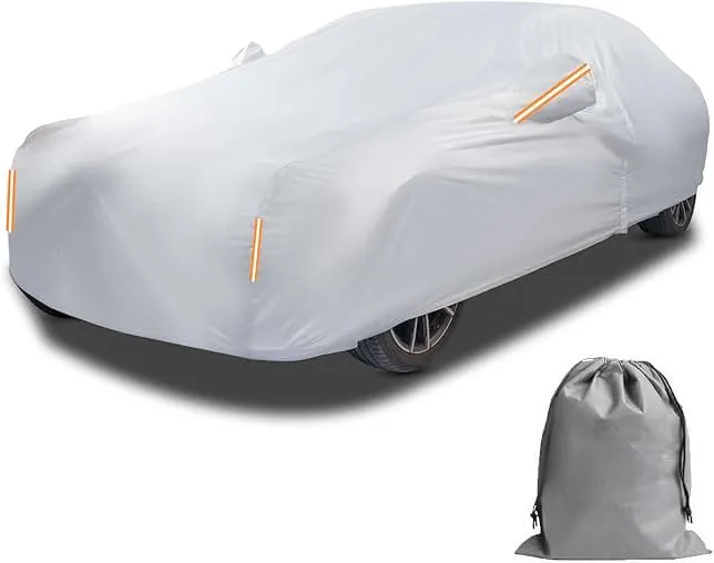 Caromop 10-Layer Waterproof Car Cover All Weather Protection (Snow, Rain, Sun) with Secure Fit Straps and Easy On/Off Zipper-Size A4 (See Size-Chart)