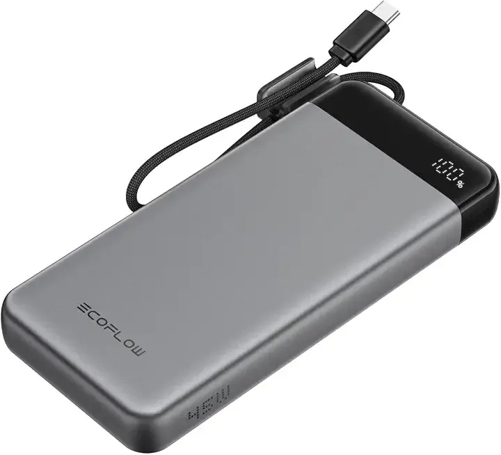 EF ECOFLOW Rapid 20000mAh Power Bank, 45W Max Fast Charging,Portable Phone Charger Built in USB C Cable and USB-C&A Port Digital Display Battery Bank for iPhone 17/16/15 Series, Samsung S23 ipad 11