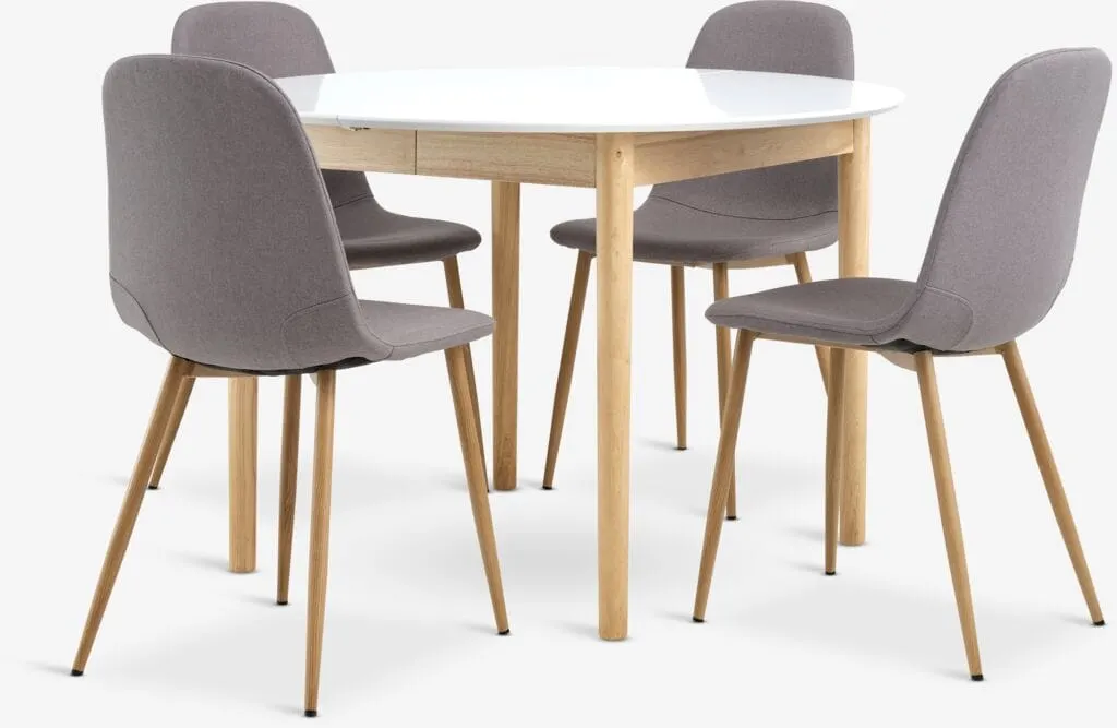 MARSTRAND Tavolo Ø110 cm bianco + 4 JONSTRUP Sedie grigio