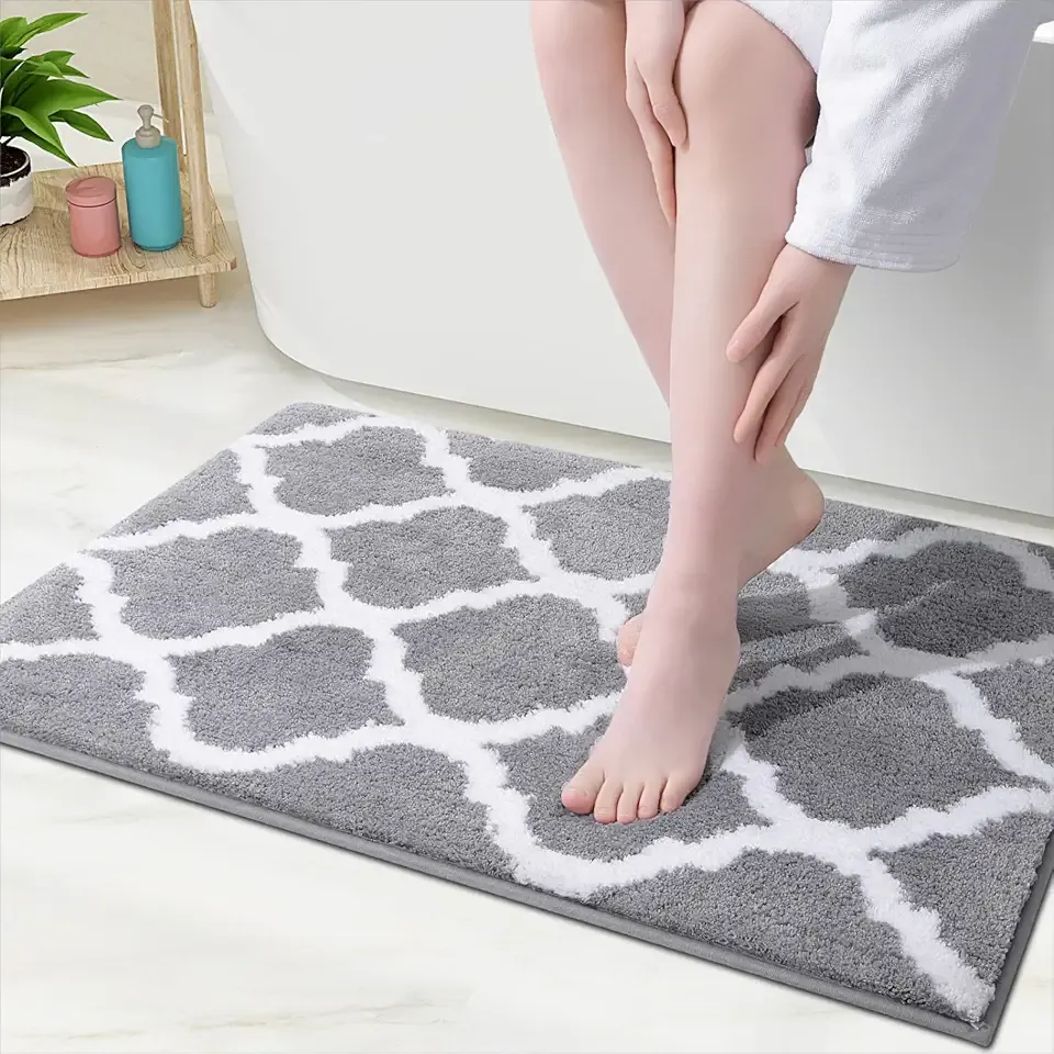 OLANLY Bathroom Rugs 36x24, Soft and Absorbent Microfiber Bath Rugs, Non-Slip Shaggy Shower Carpet, Machine Wash Dry, Bath Mats for Bathroom Floor, Tub and Shower, Grey