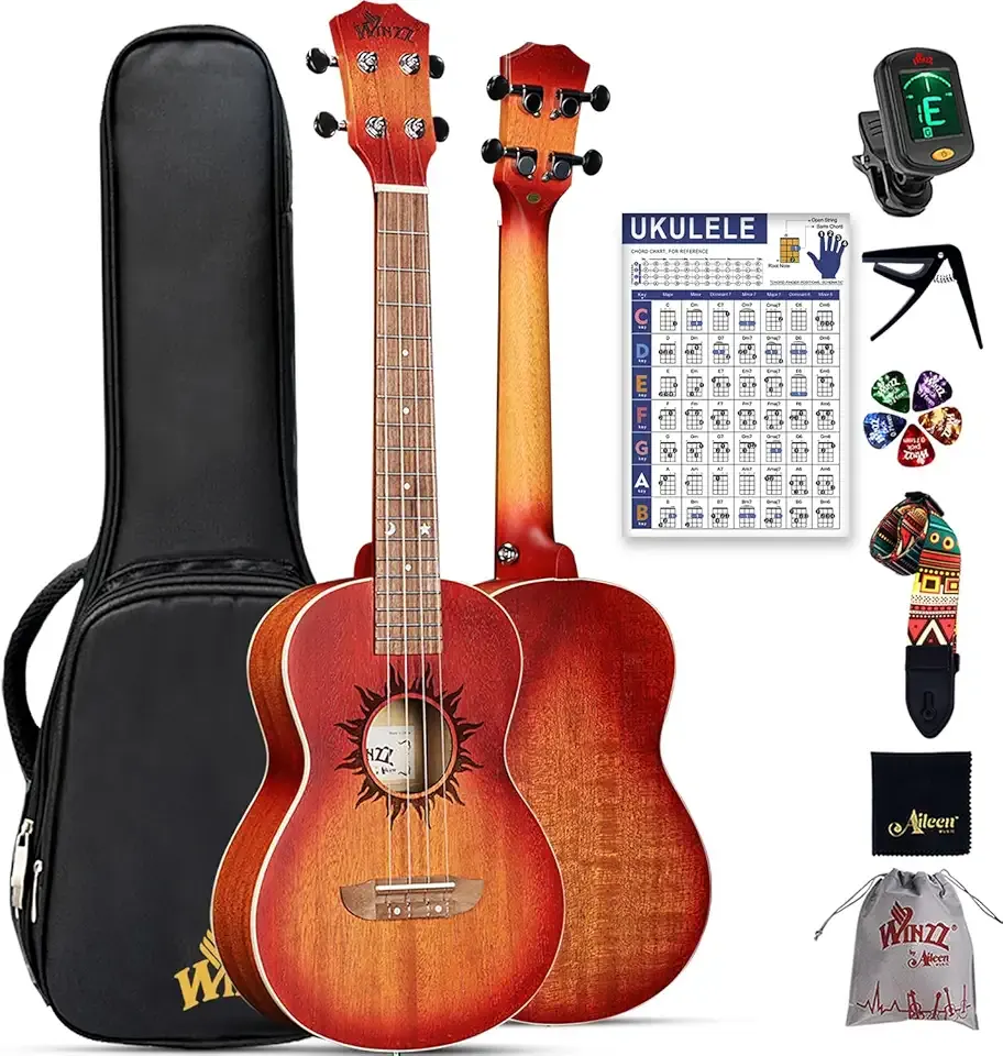 Winzz Tenor Ukulele Beginner Set for Adults, 26 Inch Mahogany Ukelele Starter Kit with Chord Chart and Capo, Unique Design Gifts