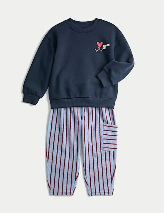 2-tlg. Outfit (Oberteil und Hose) mit Herzprint (2–8 J.)