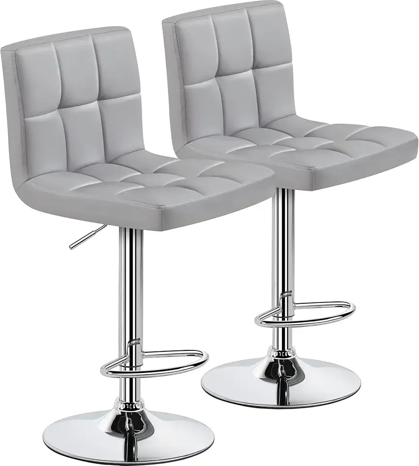 Yaheetech Bar Stools Set of 2, PU Leather Adjustable Barstools, Modern Counter Stools with Back and Footrest, Counter Height Barstools for Bar, Kitchen, Dining Room, Light Gray