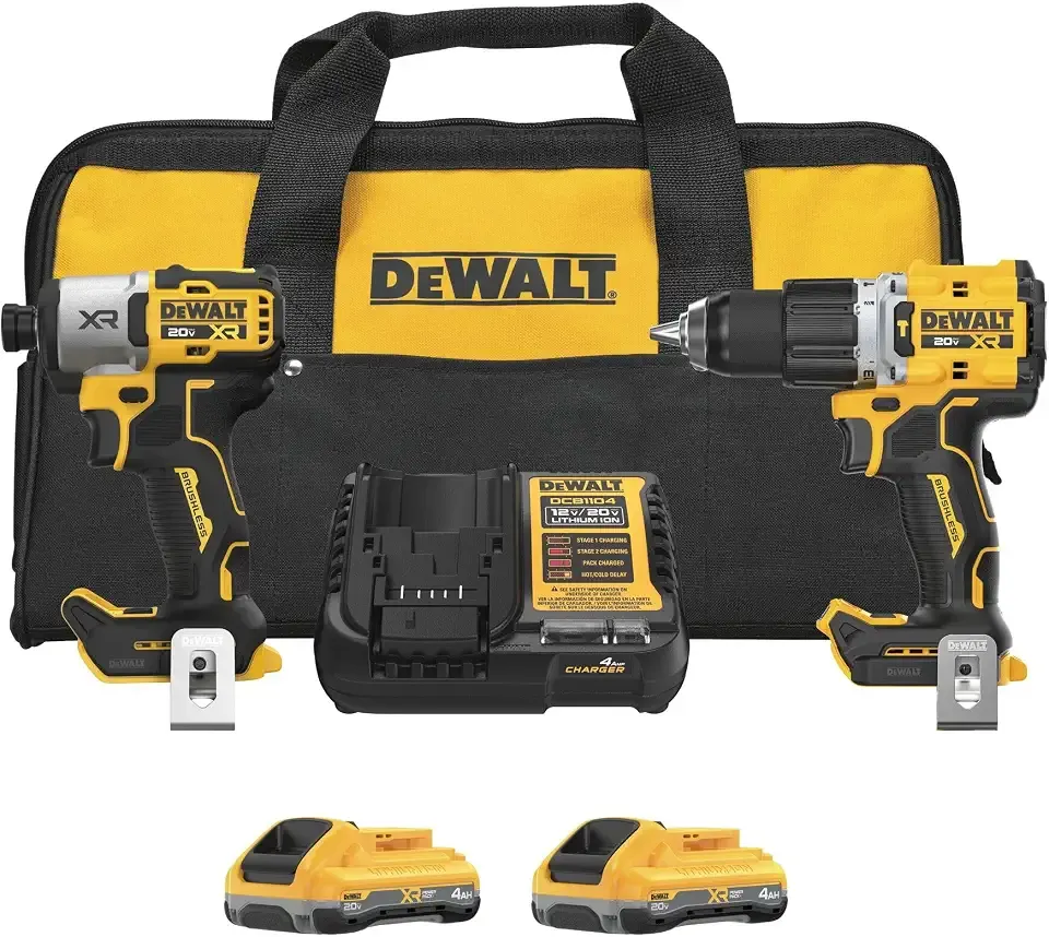 20V MAX XR Impact Driver and Hammer Drill Cordless Power Tool Combo Kit, Includes 2 x 4ah POWERPACK Batteries and a Charger (DCK250QQ2)