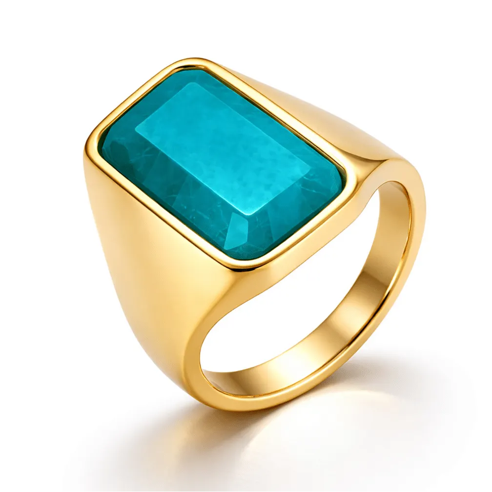 Ring in edelstaal, grote rechthoekige steen