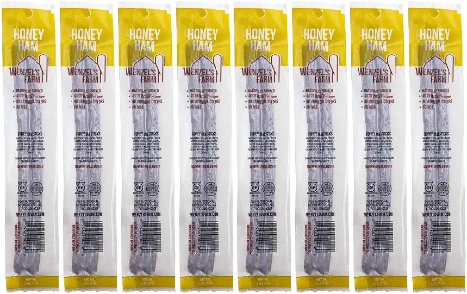 Wenzel’s Farm Honey Ham Sticks │Snack Sticks │ Flavorful, Naturally Smoked │ High Protein, Low Carb │ No MSG, Fillers, Binders, Artificial Colors │ Gluten Free | 16 sticks (8 packages of 2)