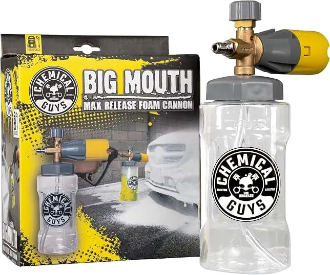 Chemical Guys, Big Mouth Max Foam Cannon for Pressure Washers, 34 oz Bottle | Thick clinging shaving-cream foam, wide-mouth fill, adjustable nozzle and stainless fittings for cars and home