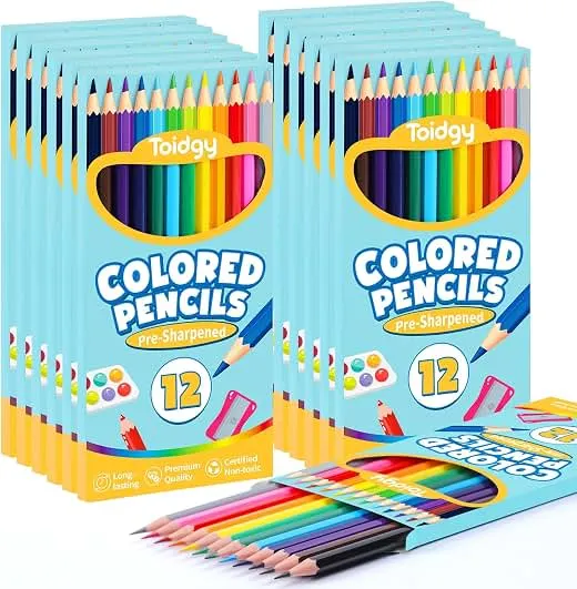 144 Count Colored Pencils for Kids, 12 Packs Colored Pencils Bulk 12 Colors | Pre-sharpene…