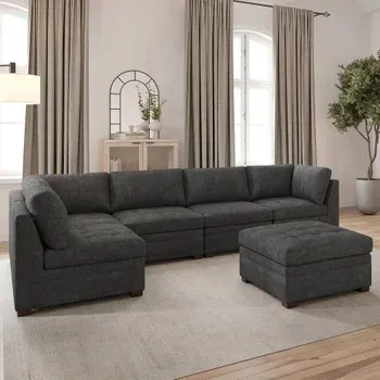 Thomasville Tisdale Modular Sectional 6-piece Dark Gray with Storage Ottoman