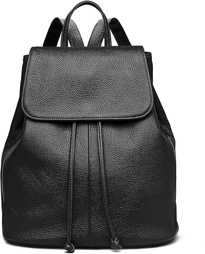 Leather Backpack Purse for Women: Casual Genuine Leather Handbags for Travel - Fashion Designer Shoulder Bags for Work (Black)