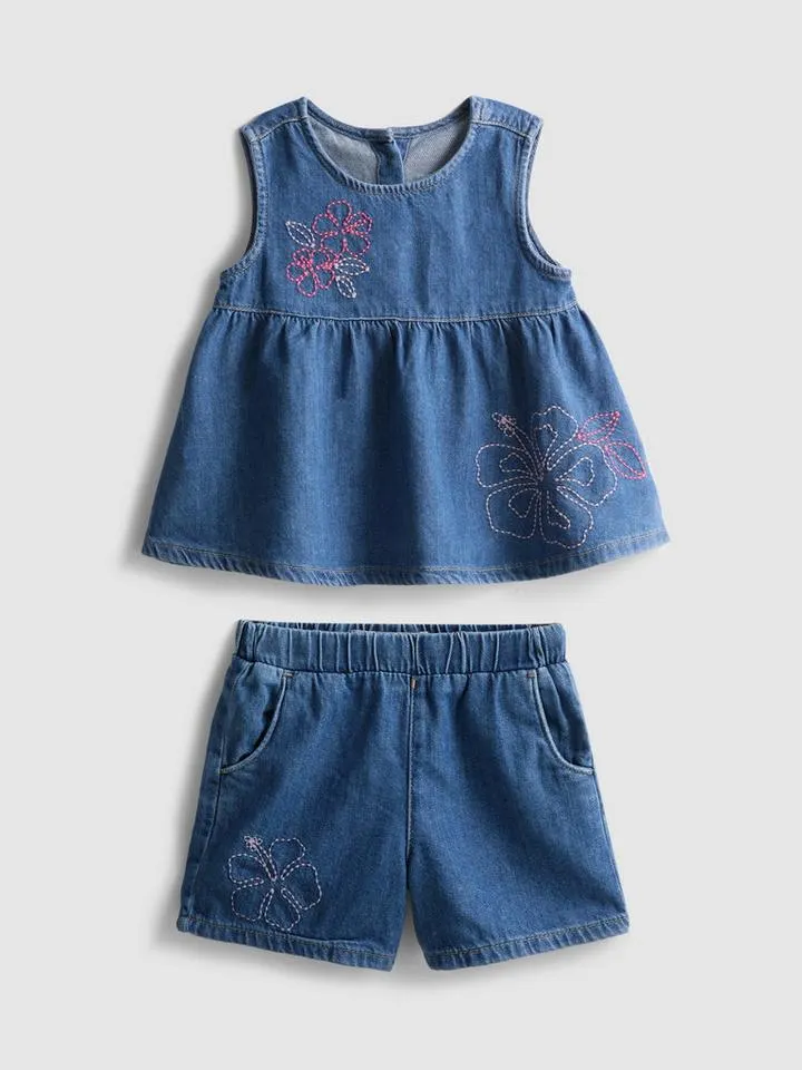 18 mois–8 ans | Ensemble haut et short en jean brodé