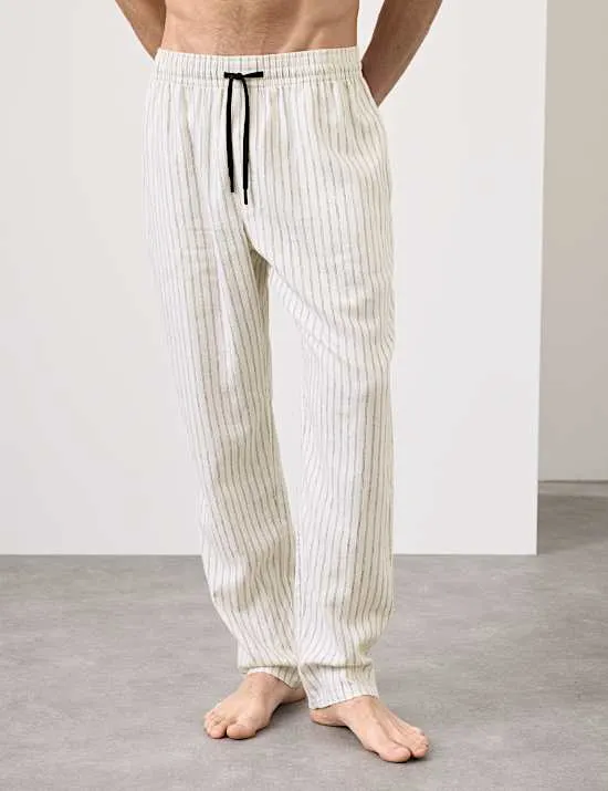 Linen Rich Striped Pyjama Bottoms