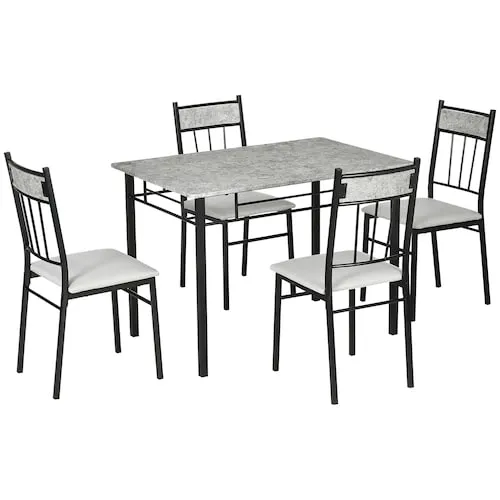 Set of 5 Dining Table Set with Metal Frame Padded Seat Grey