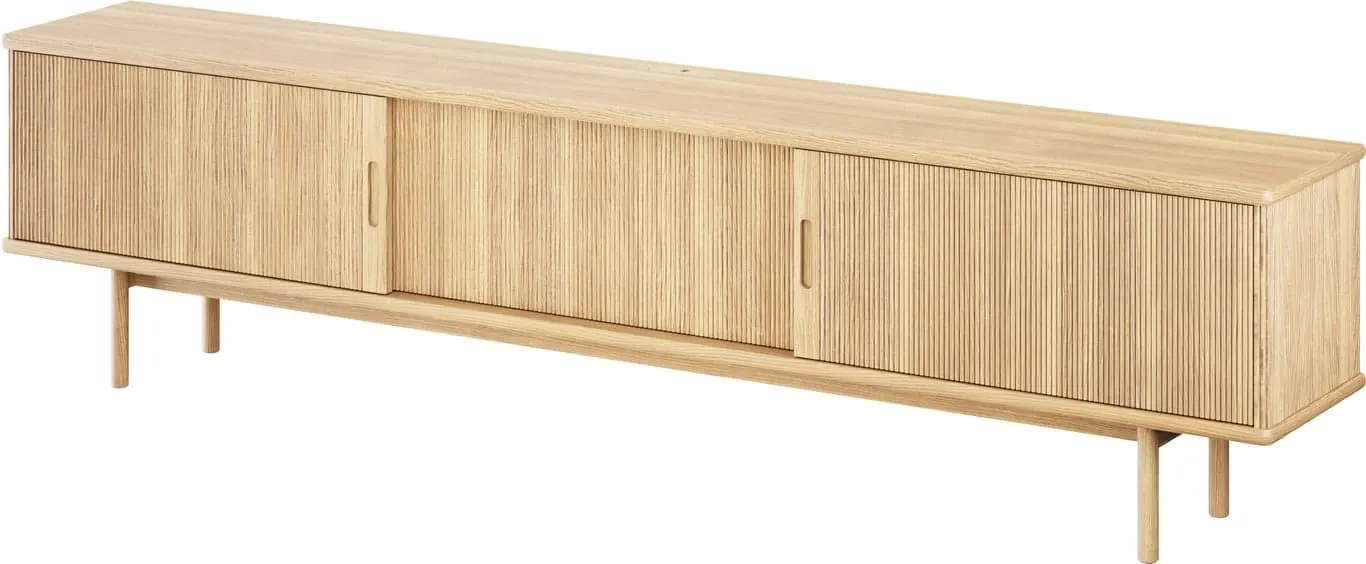 Birk TV-bord 220x55x35 cm med 2 rillede skyvedører, eik / naturolje