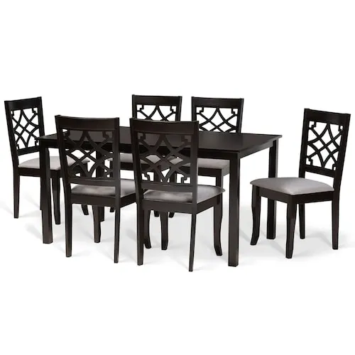 Baxton Studio Mael 7-Piece Dining Set in Grey and dark brown