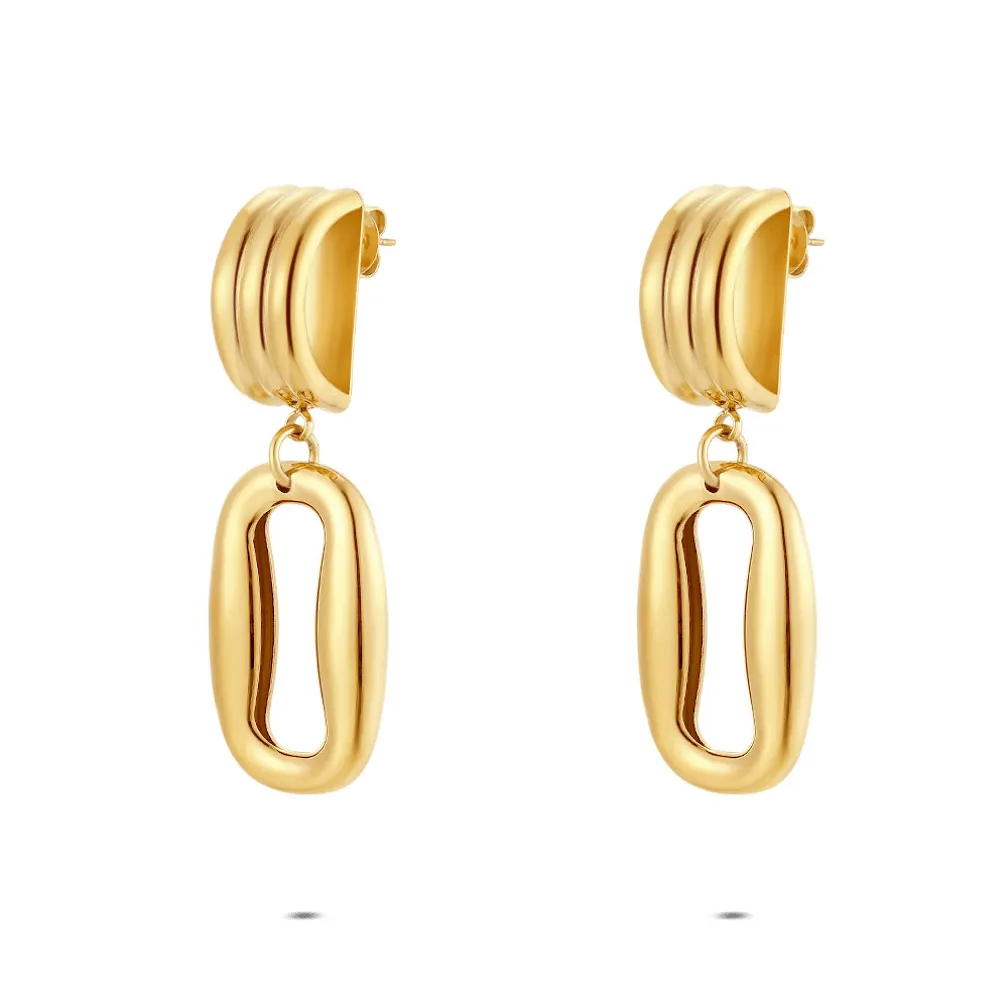 Oorbel in edelstaal, hangend met ovaal ontwerp