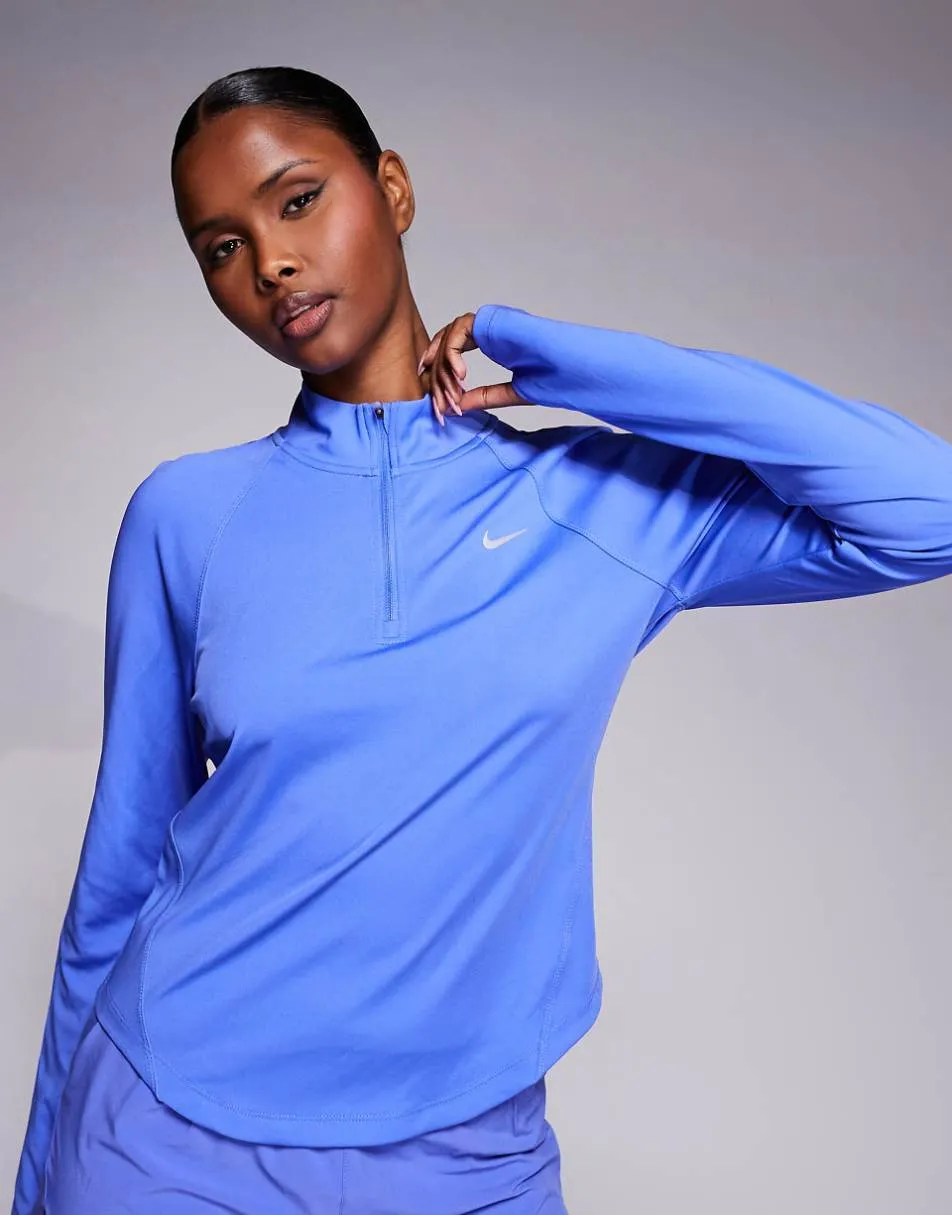 Nike Running Tempo Dri-FIT half zip long sleeve t-shirt in blue