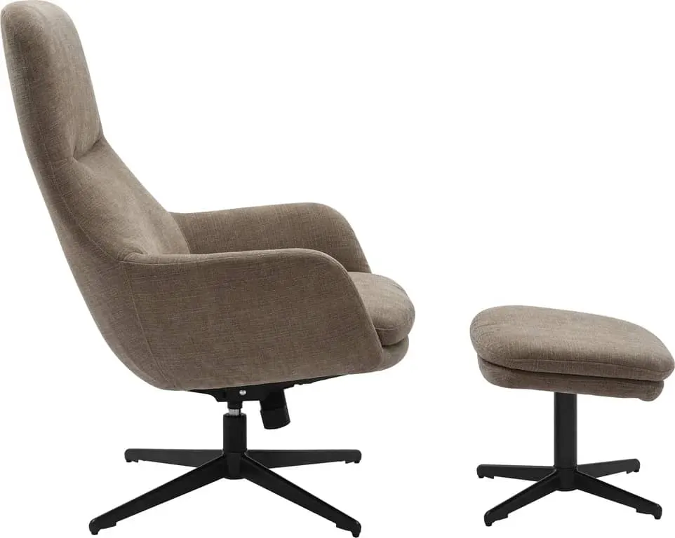 Prince hvilestol m/vipp og pall Stoff Symbol Taupe, svart pulverlakkert understell