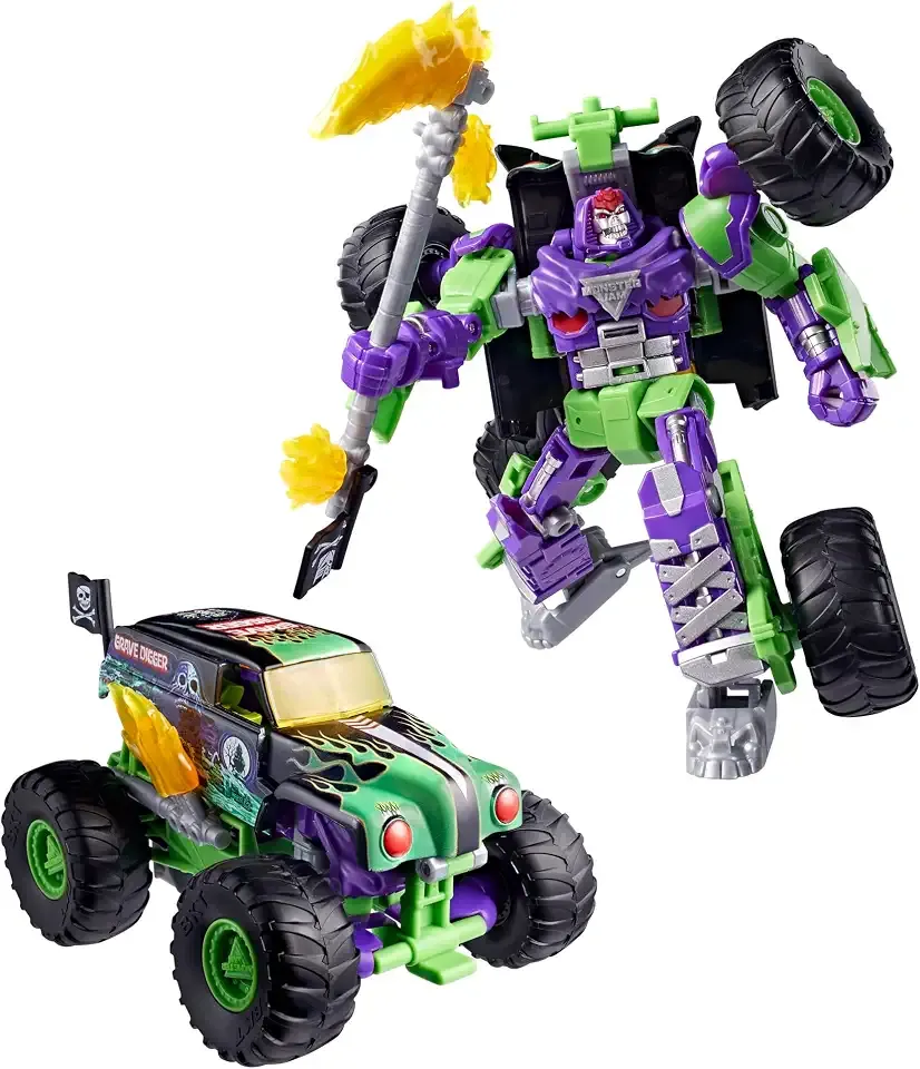 Transformers Collaborative x Monster Jam Grave Digger (Grim) | Leader Class 9.25-inch Robot Action Figure Converts to Monster Truck, Car Toys for Ages 8+