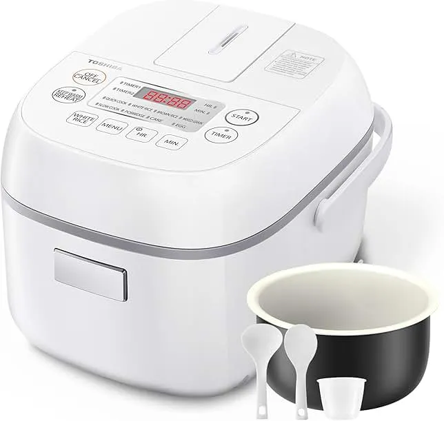 Toshiba Mini Rice Cooker, 3 Cups Uncooked Small Rice Cooker, Steamer & Warmer, With Fuzzy Logic And One-Touch Cooking, 24 Hour Delay Timer And Auto…