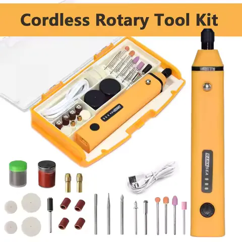 Cordless Mini Rotary Tool Kit, USB Rechargeable Wireless Engraving Pen with Multi Grinding Accessories, Portable DIY Micro Drill Set for Wood Carving, Jewelry Polishing, Metal Glass Drilling, Sanding & Cutting Work