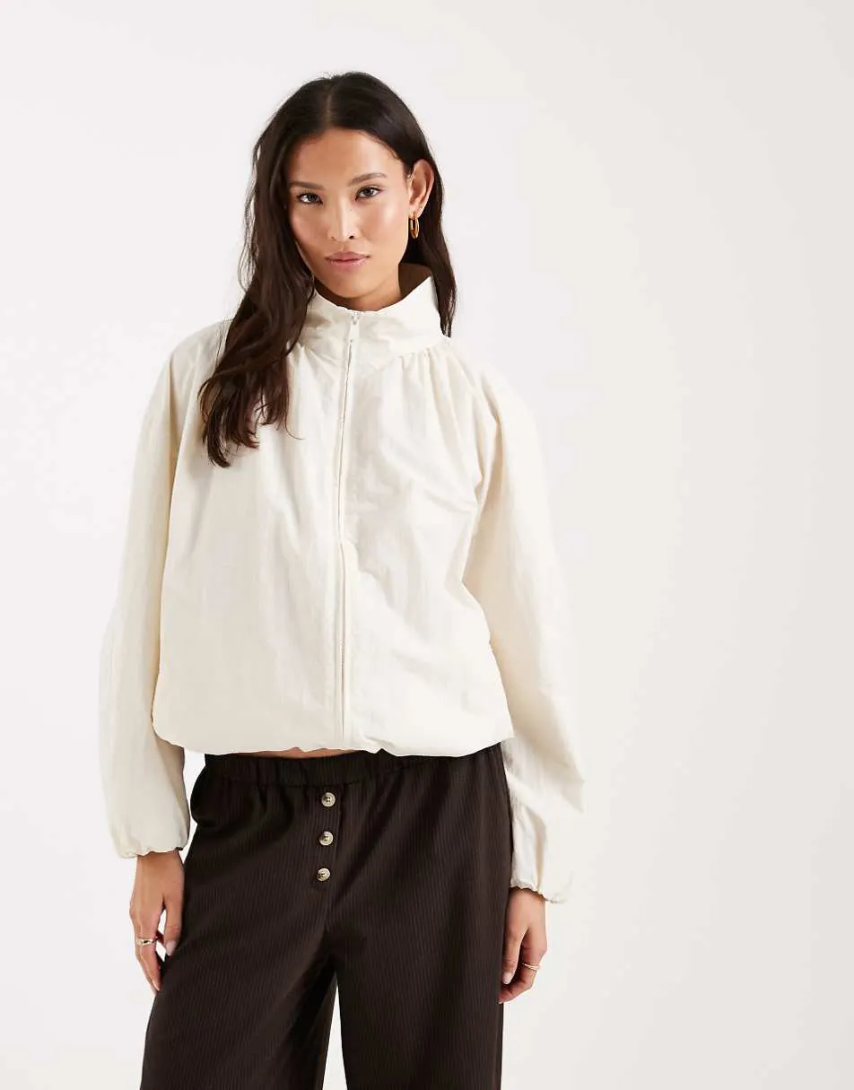 ASOS DESIGN oversized bubble hem track jacket in off white