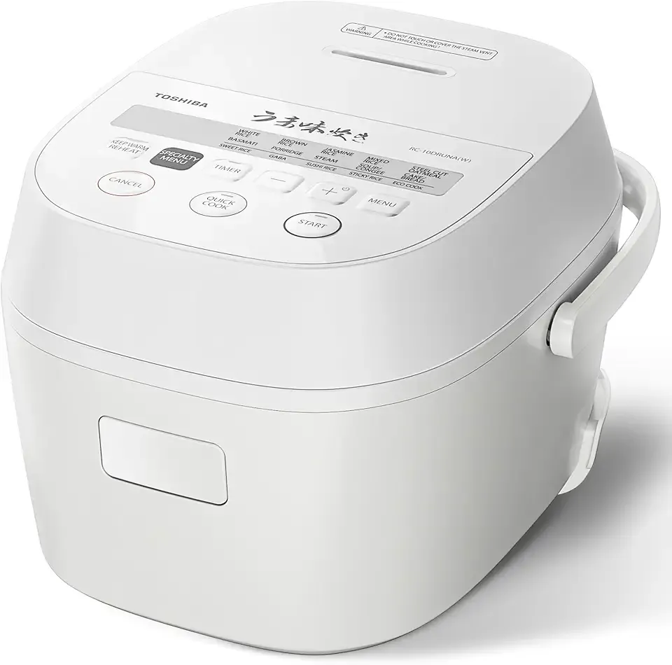TOSHIBA OriginTaste Rice Cooker 5.5-Cup Uncooked, Fuzzy Logic, 15-in-1 Functions, Digital Display, Delay Timer, Keep Warm, Nonstick Inner Pot, White
