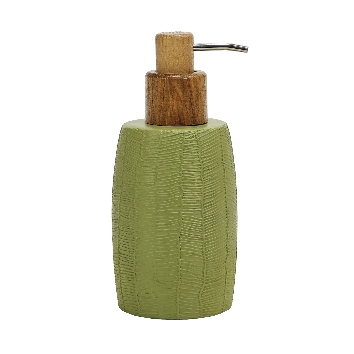 Dispenser Sapone in Poliresina Verde Salvia con Erogatore in Legno 260 ml