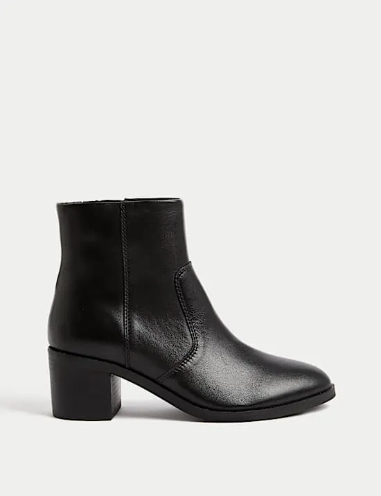 Leather Block Heel Ankle Boots
