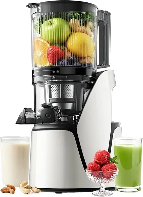 Juicer Machines, 3-in-1 Cold Press Juicer with 6.5" Extra Large Chute, 100oz Large Capacity, AC Motor, Makes Juice, Nut Milk & Sorbet, Bright White