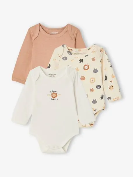 Lot de 3 bodies manches longues bébé - noisette