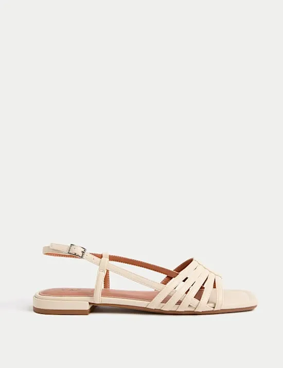 Metallic Strappy Flat Square Toe Sandals