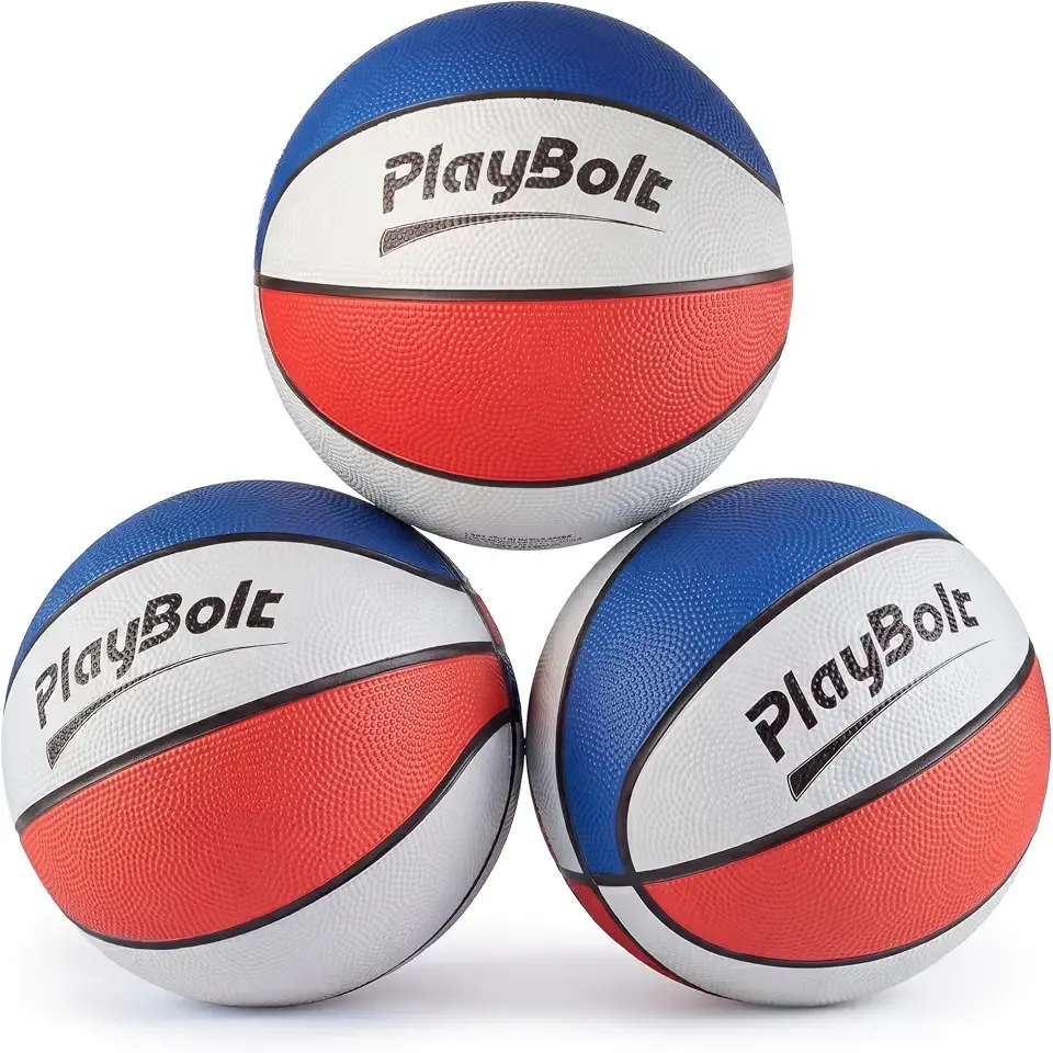 PlayBolt Size 3 Mini Basketballs (3 Pack) - 7-Inch Junior Rubber Basketball Set w/Pump - Youth Beginner Kids Basketballs for Backyard Pool Parties, Arcade Games, Practice & Play