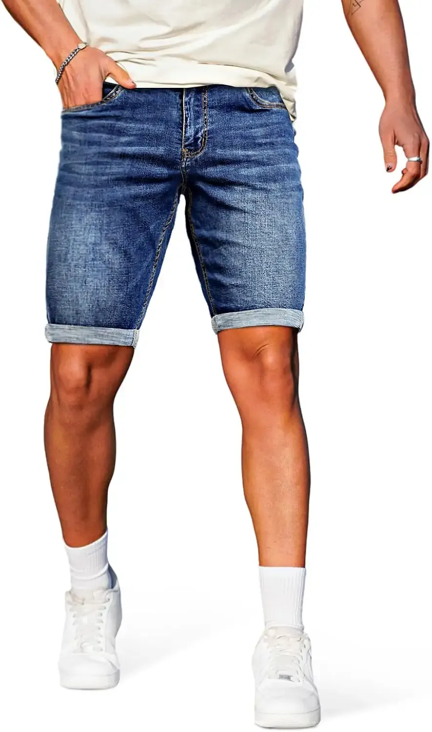GINGTTO Mens Jean Shorts Skinny Stretch Denim