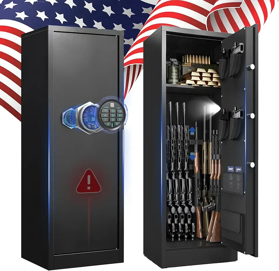 8-12 Rifle Safe, Gun Safe for Rifles, Gun Cabinet with Mute Mode, Large Gun Cabinets for Rifles and Shotguns with Dual Alarm System, Rifle Safes for Home with Digital keypad for Quick Access