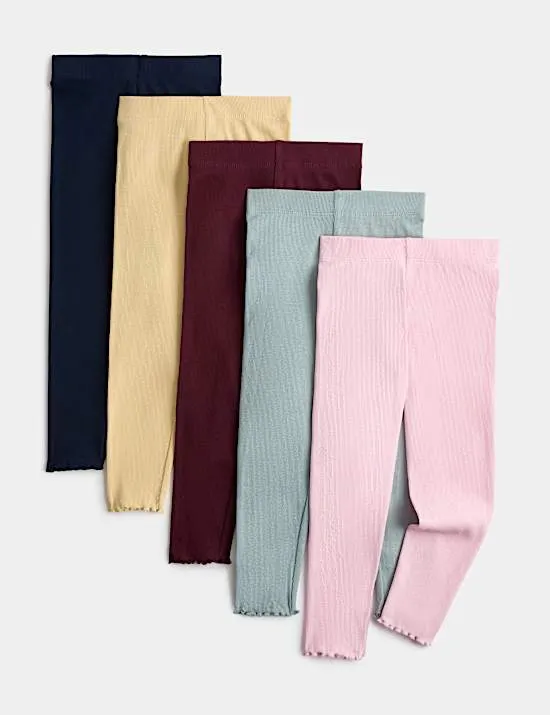 5er-Pack Gerippte Leggings mit hohem Baumwollanteil (2–10 Jahre)