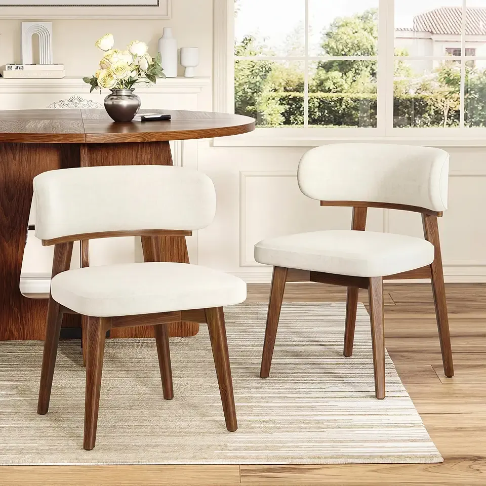 Dining Chairs Set of 2, Modern Upholstered Dining Chairs, Wooden Kitchen Chairs for Dining Room with Ergonomic Curved Backrest